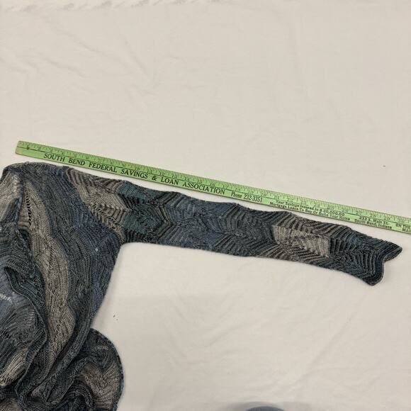 Vtg Y2K Crochet Cardigan Small Blue Gray Teal Fairy Grunge Witchy Long Sleeve - Picture 6 of 8